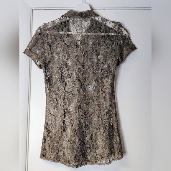 Dolce & Gabbana Delicate Lace Floral Stretched Button-Down Shirt In Khaki SZ 36 - Picture 6 of 16